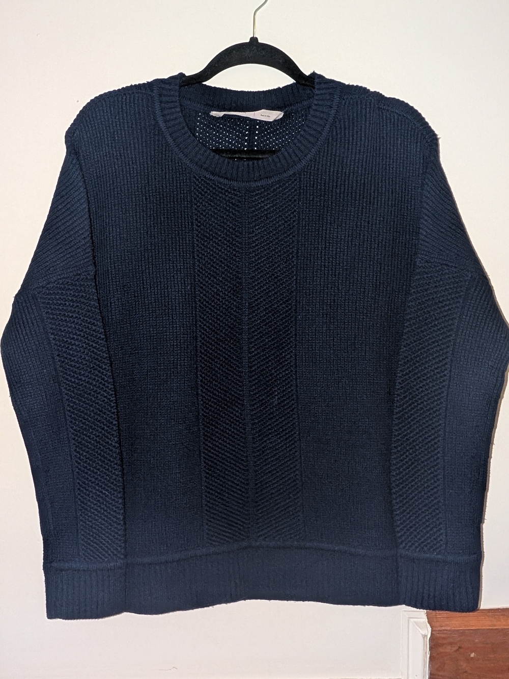 Athleta Womens Navy Textured Crewneck Sweater, Wool And Cashmere Blend Size S